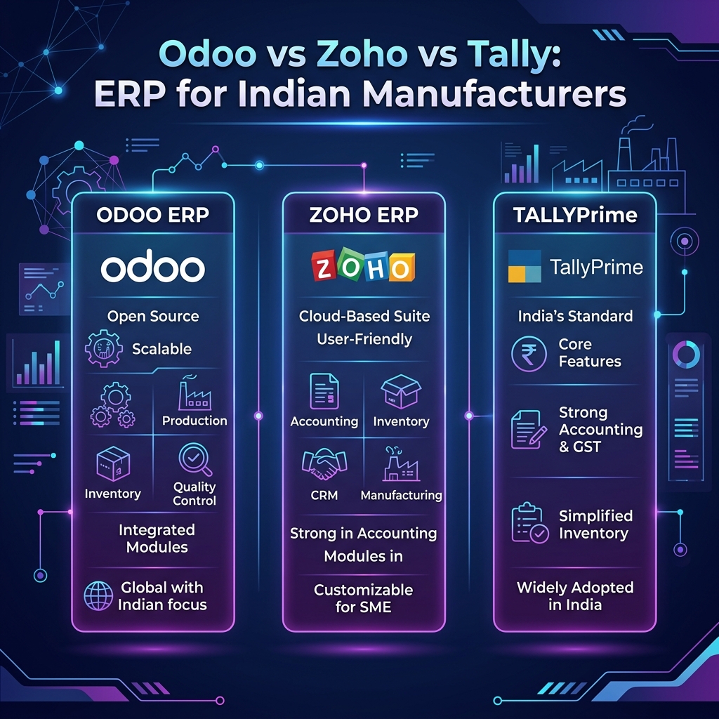 Odoo vs Zoho vs Tally for Growing Indian Manufacturers